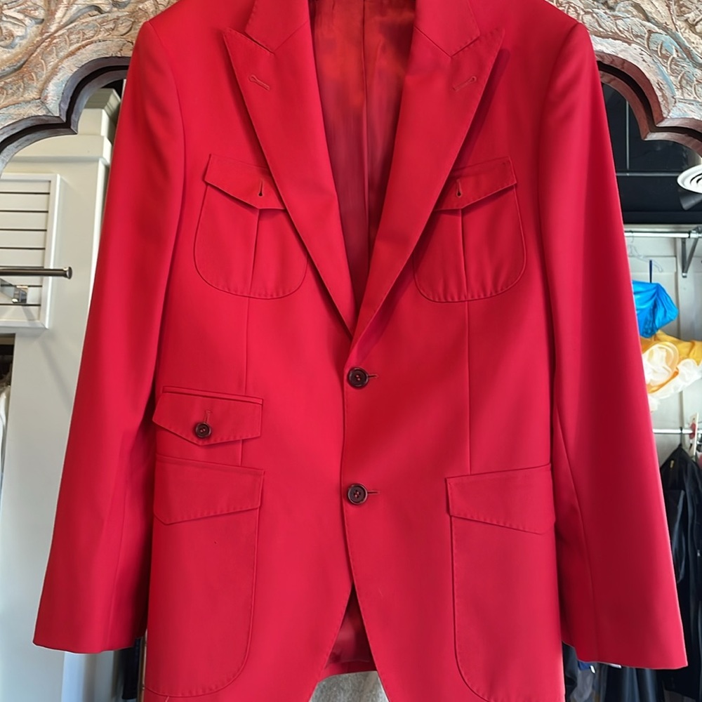 Red blazer jacket with utility pockets